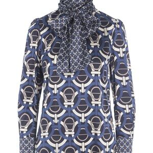 Stylish Geometric Print Blouse - Blue and Black